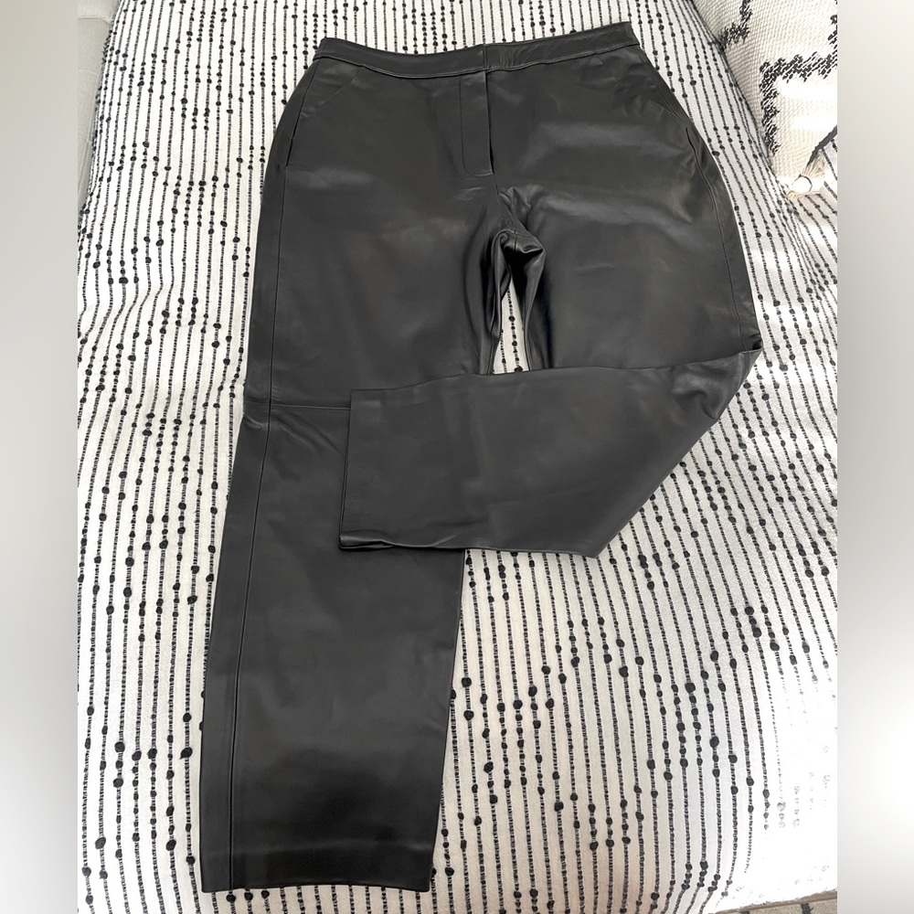 Brand new—100% Leather—straight leg trousers in US Size 14.